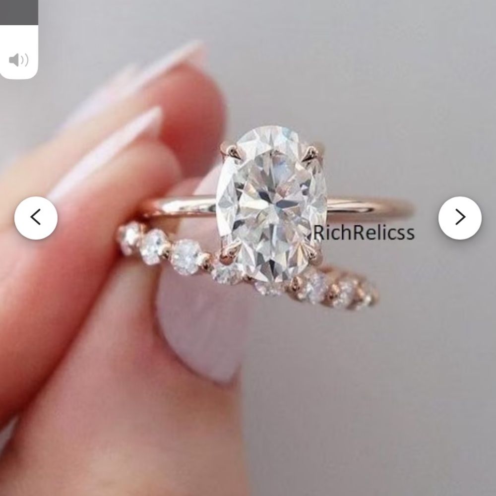 Oval Cut Simulated CZ 14K Gold Plated Engagement Ring Set